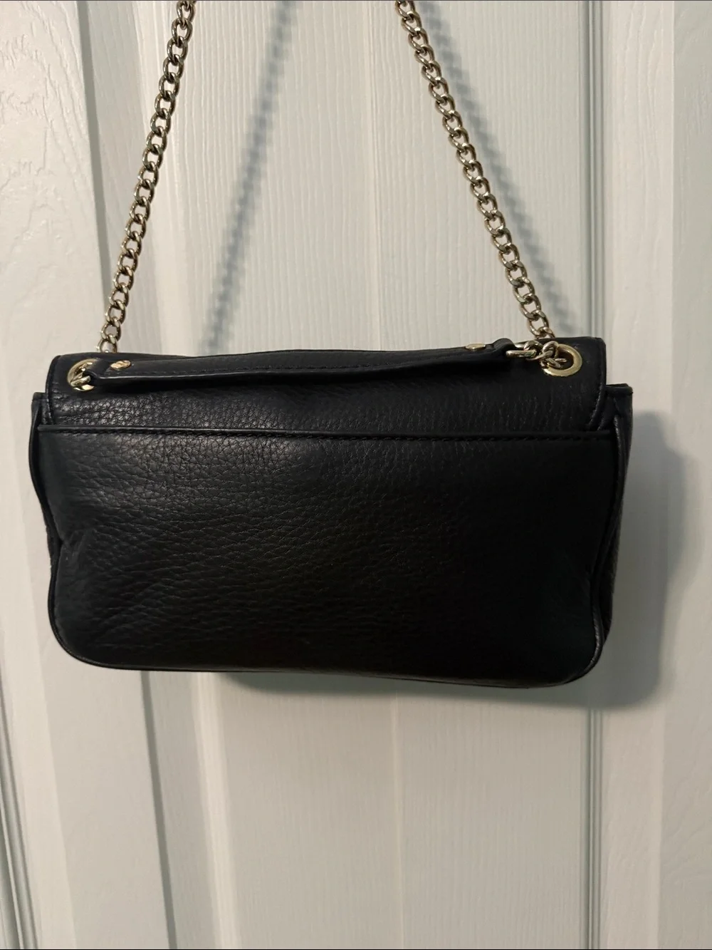 Michael Kors Black Leather Shoulder Bag with Gold MK Emblem